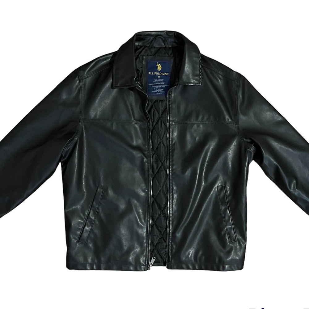 U.S. Polo Assn. Jacket Quilted Interior PVC Vinyl Artificial Leather Moto Jacket